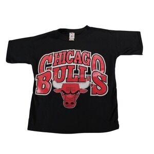Vintage Chicago‎ Bulls NBA Team Glasgow T-Shirt Black Youth Size 14 Made in USA